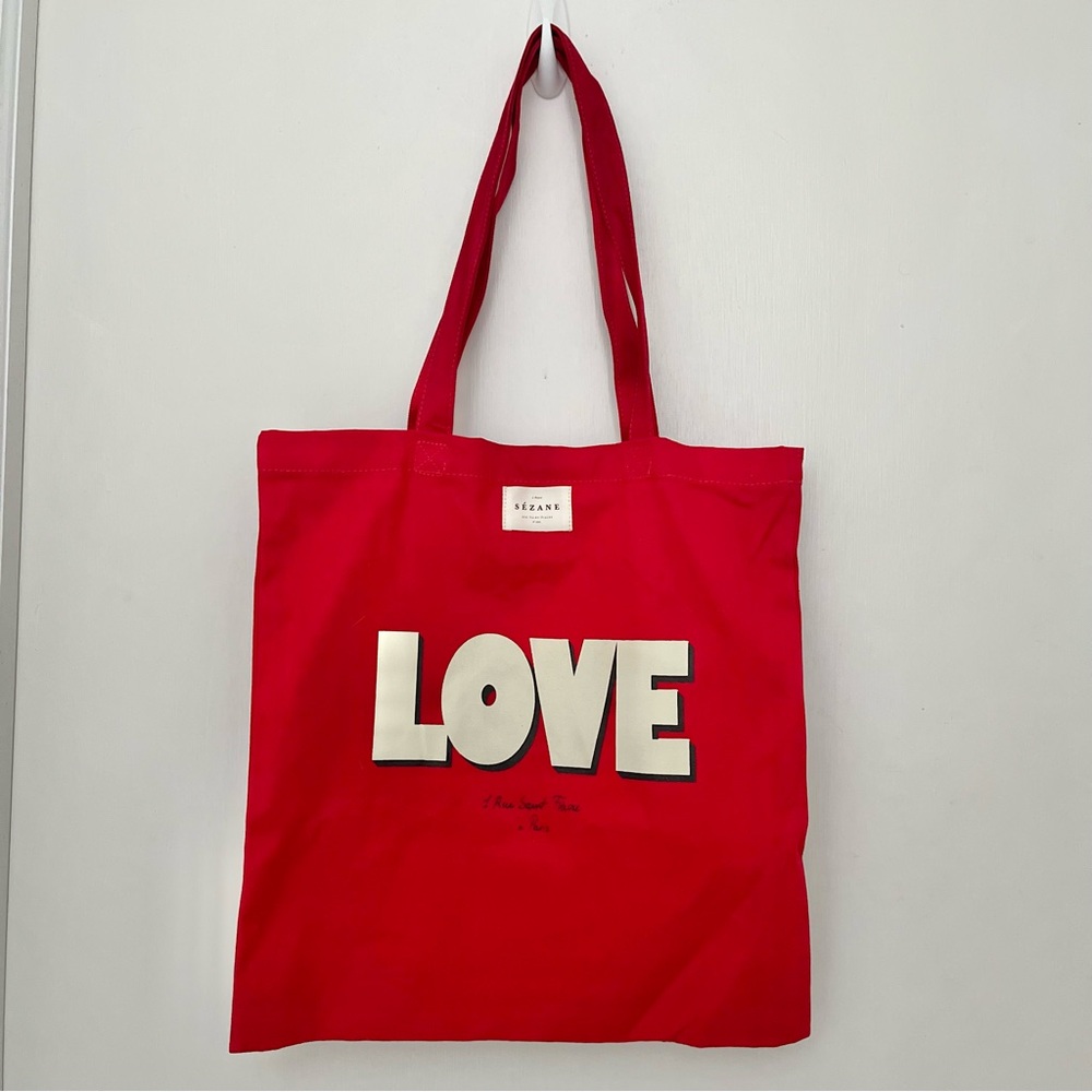 Sézane Red LOVE Tote Bag - Picture 2 of 6